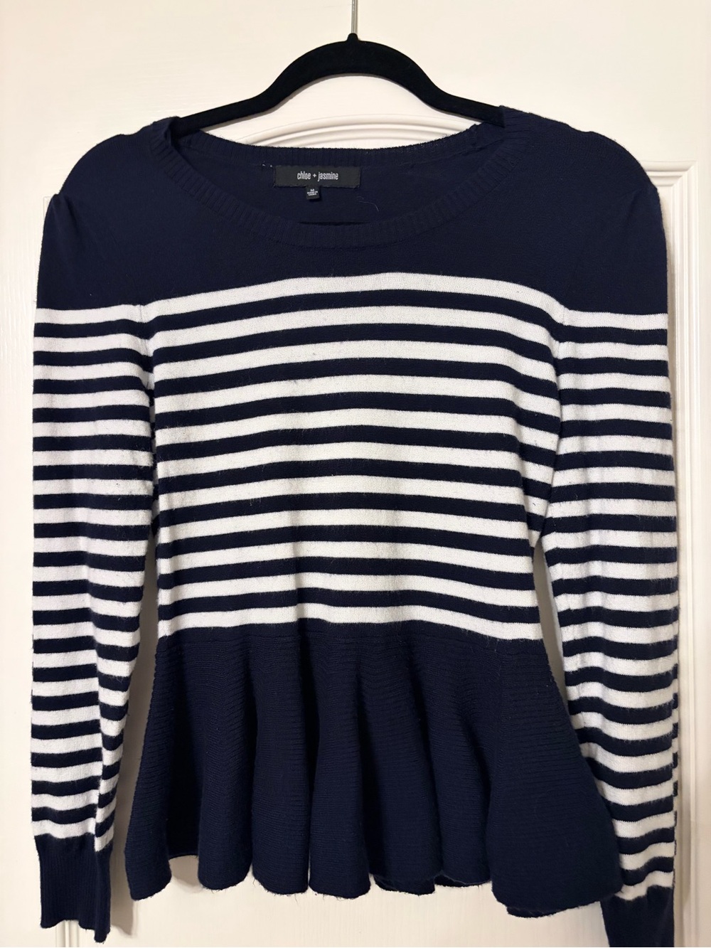 Chloe + Isabel Navy & White Striped Peplum Top